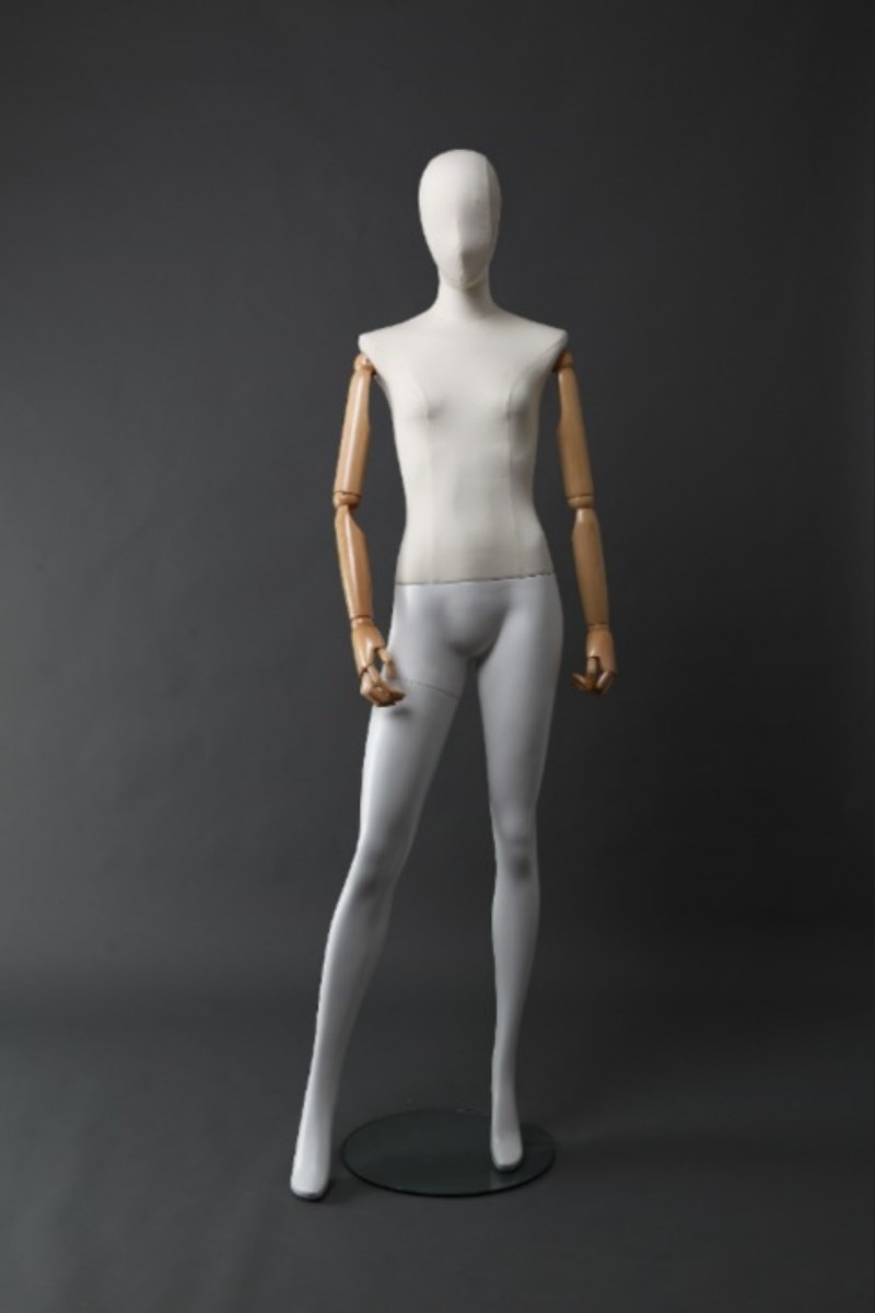 Maniquí femenino al por mayor del cuerpo completo del cuerpo del paño de exhibición de la ventana con los brazos de madera flexibles
   